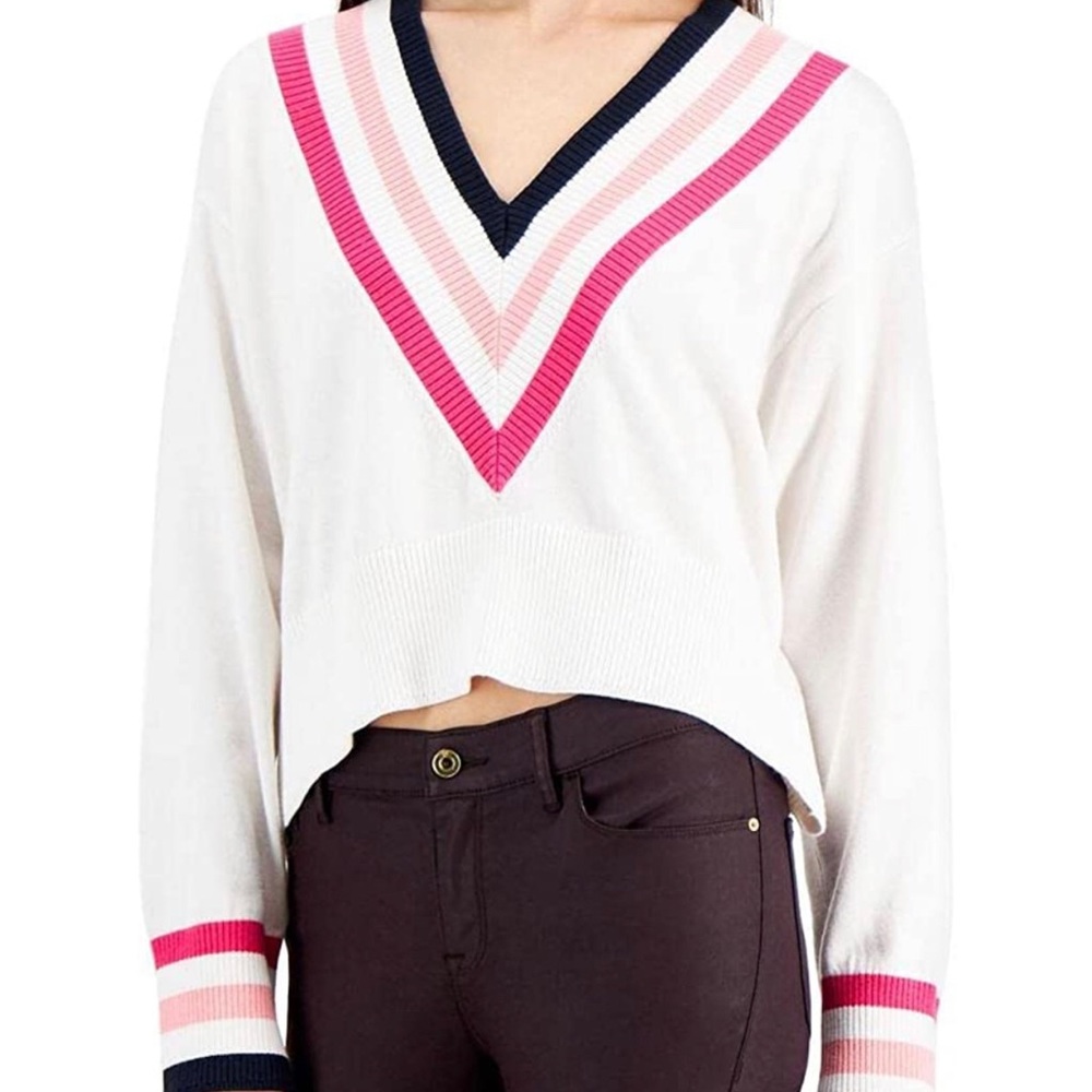 NWT Tommy Hilfiger Cropped V neck collegiate sweater Large